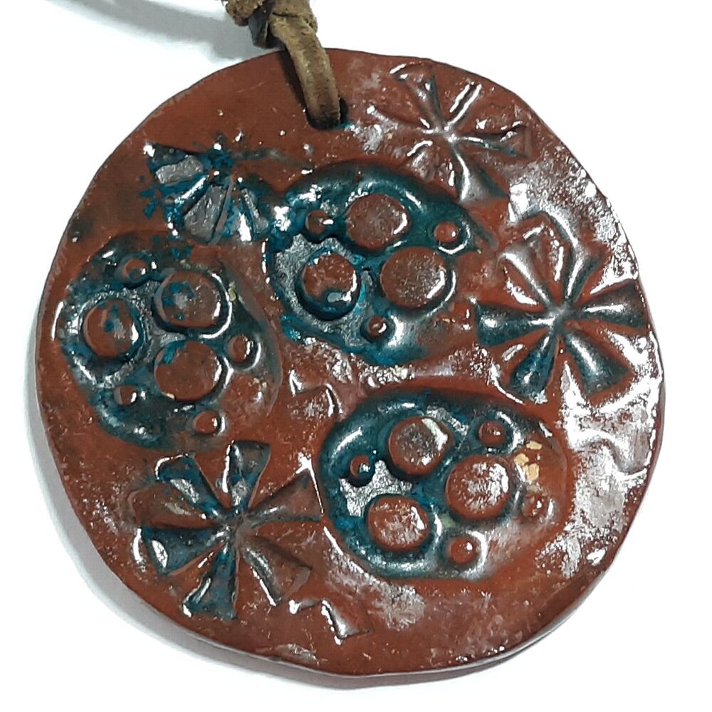 Large Red Clay Circle Necklace Statement Boho Hippie Handmade Handcrafted
